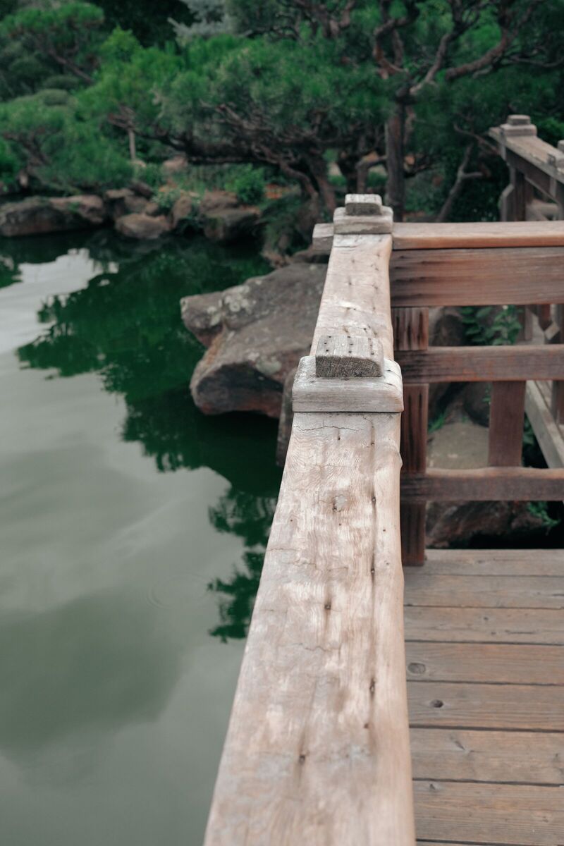 The railing — Japanese Gardens, Hayward, CA, 2023. Shot on Fujifilm X100V.
